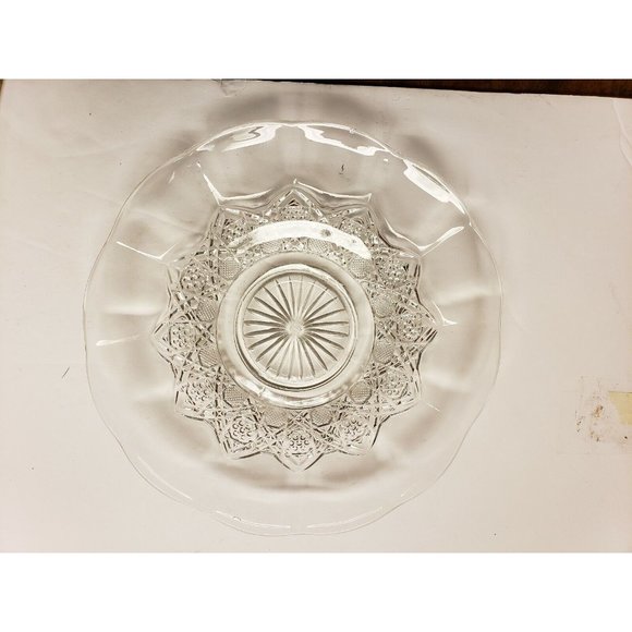Vintage, Cut Glass Serving Plate, Starburst bottom and ring at center, 11" (G38) - Picture 1 of 4